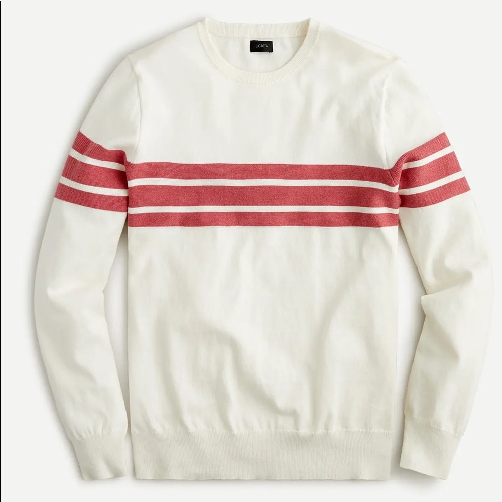 J. Crew Cotton Striped Crew Sweater XL Ivory
